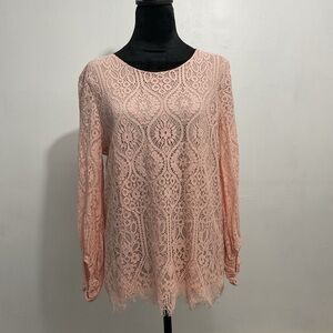 Worthington Pink Lace Blouse Long Sleeve Relaxed Fit